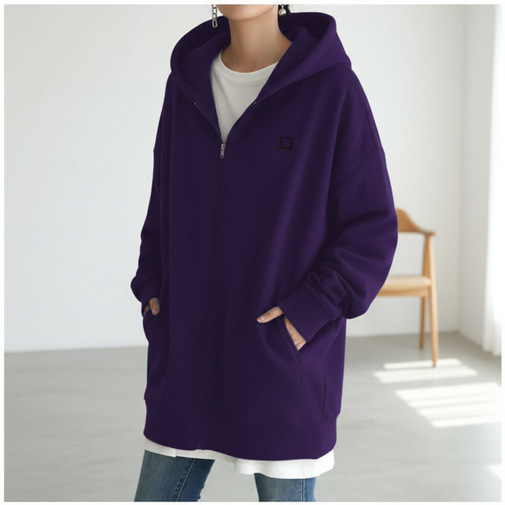 Oversized S-5XL Women Loose Hooded Coats Autumn Female Tie Collar Long Sleeve Zipper Up Add Velvet Long Sweatshirt