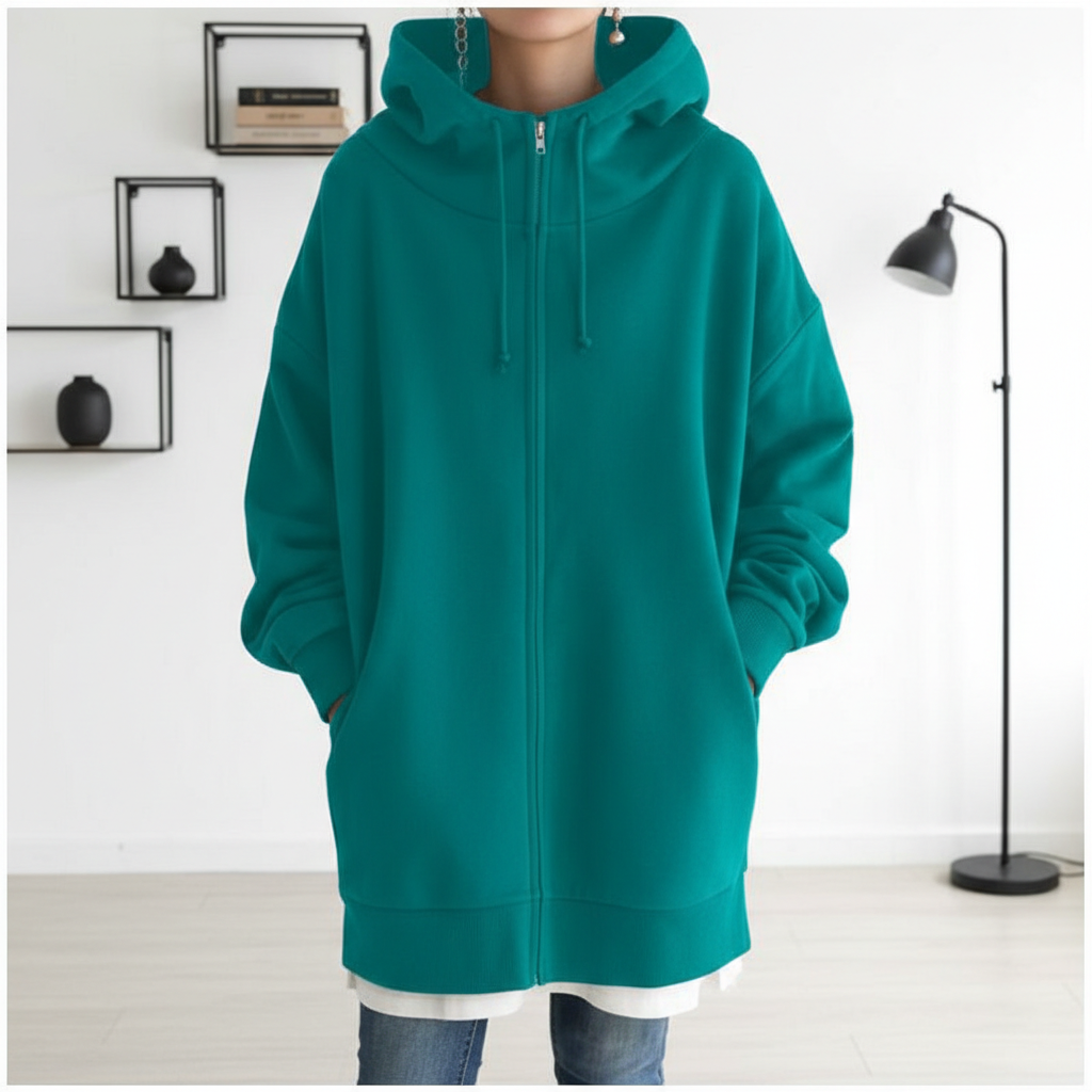 Oversized S-5XL Women Loose Hooded Coats Autumn Female Tie Collar Long Sleeve Zipper Up Add Velvet Long Sweatshirt