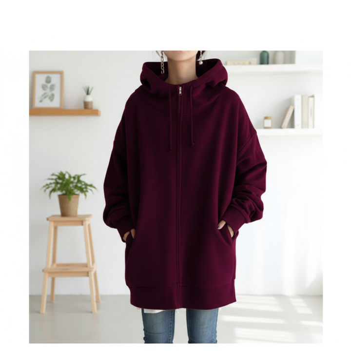 Oversized S-5XL Women Loose Hooded Coats Autumn Female Tie Collar Long Sleeve Zipper Up Add Velvet Long Sweatshirt