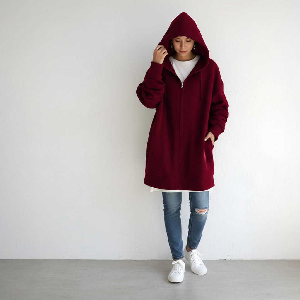 Oversized S-5XL Women Loose Hooded Coats Autumn Female Tie Collar Long Sleeve Zipper Up Add Velvet Long Sweatshirt