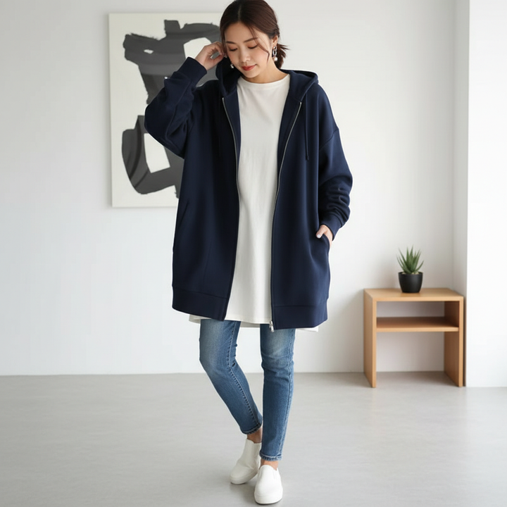 Oversized S-5XL Women Loose Hooded Coats Autumn Female Tie Collar Long Sleeve Zipper Up Add Velvet Long Sweatshirt