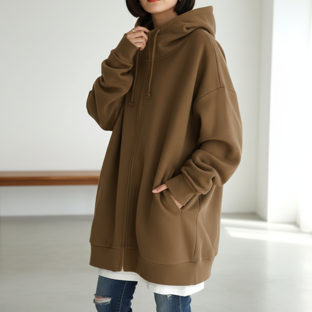 Oversized S-5XL Women Loose Hooded Coats Autumn Female Tie Collar Long Sleeve Zipper Up Add Velvet Long Sweatshirt