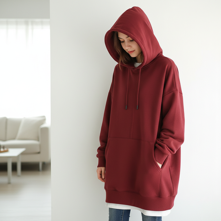 Oversized S-5XL Women Loose Hooded Coats Autumn Female Tie Collar Long Sleeve Zipper Up Add Velvet Long Sweatshirt