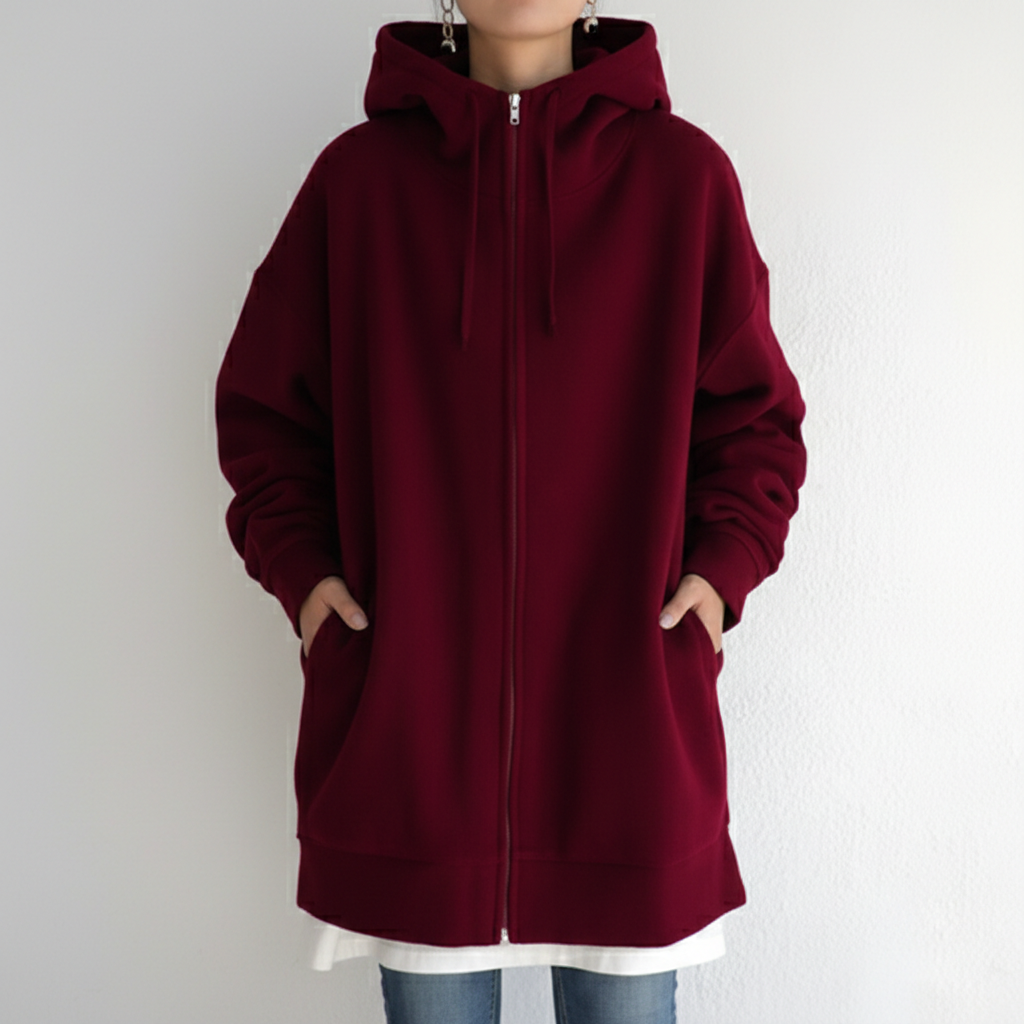 Oversized S-5XL Women Loose Hooded Coats Autumn Female Tie Collar Long Sleeve Zipper Up Add Velvet Long Sweatshirt