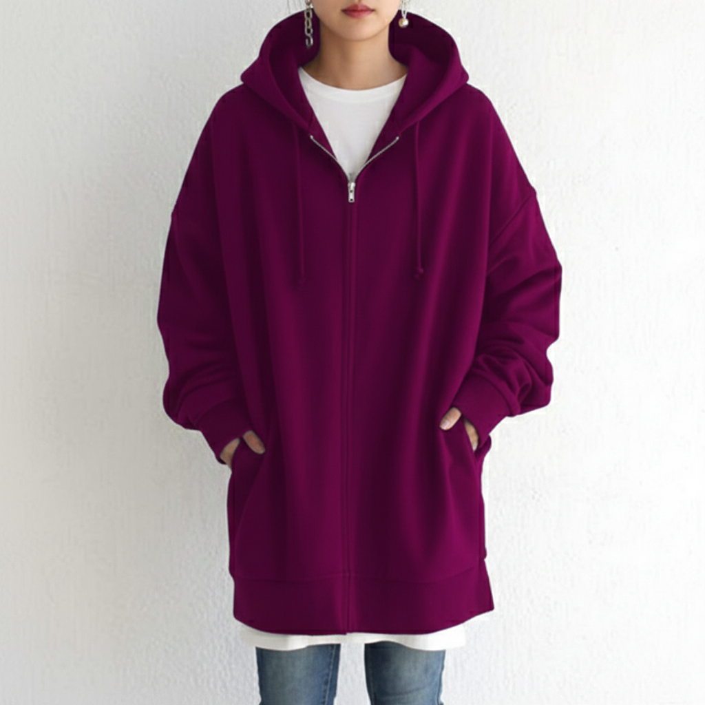 Oversized S-5XL Women Loose Hooded Coats Autumn Female Tie Collar Long Sleeve Zipper Up Add Velvet Long Sweatshirt