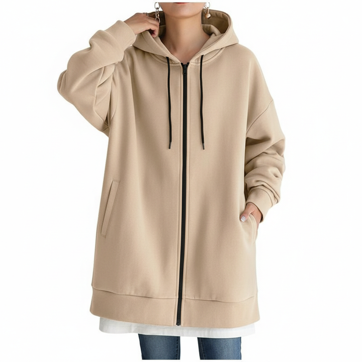 Oversized S-5XL Women Loose Hooded Coats Autumn Female Tie Collar Long Sleeve Zipper Up Add Velvet Long Sweatshirt