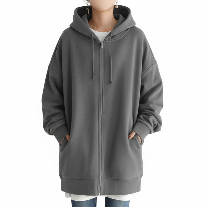 Oversized S-5XL Women Loose Hooded Coats Autumn Female Tie Collar Long Sleeve Zipper Up Add Velvet Long Sweatshirt