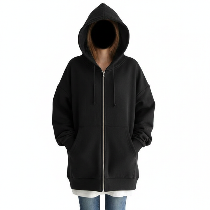 Oversized S-5XL Women Loose Hooded Coats Autumn Female Tie Collar Long Sleeve Zipper Up Add Velvet Long Sweatshirt