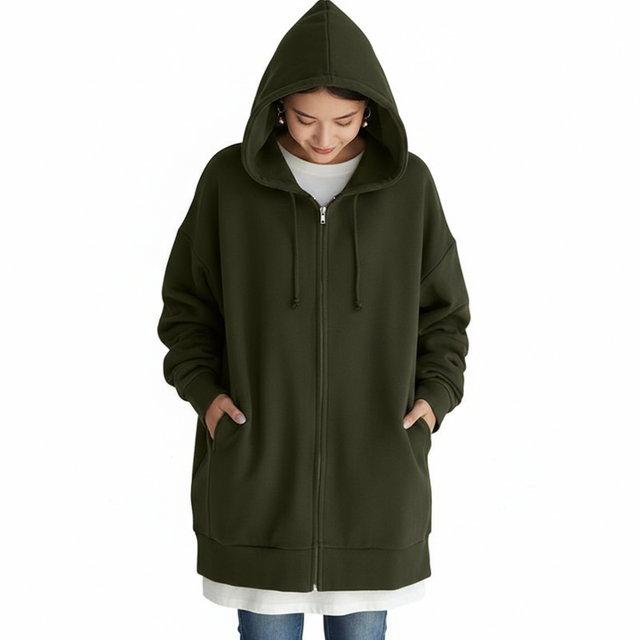 Oversized S-5XL Women Loose Hooded Coats Autumn Female Tie Collar Long Sleeve Zipper Up Add Velvet Long Sweatshirt