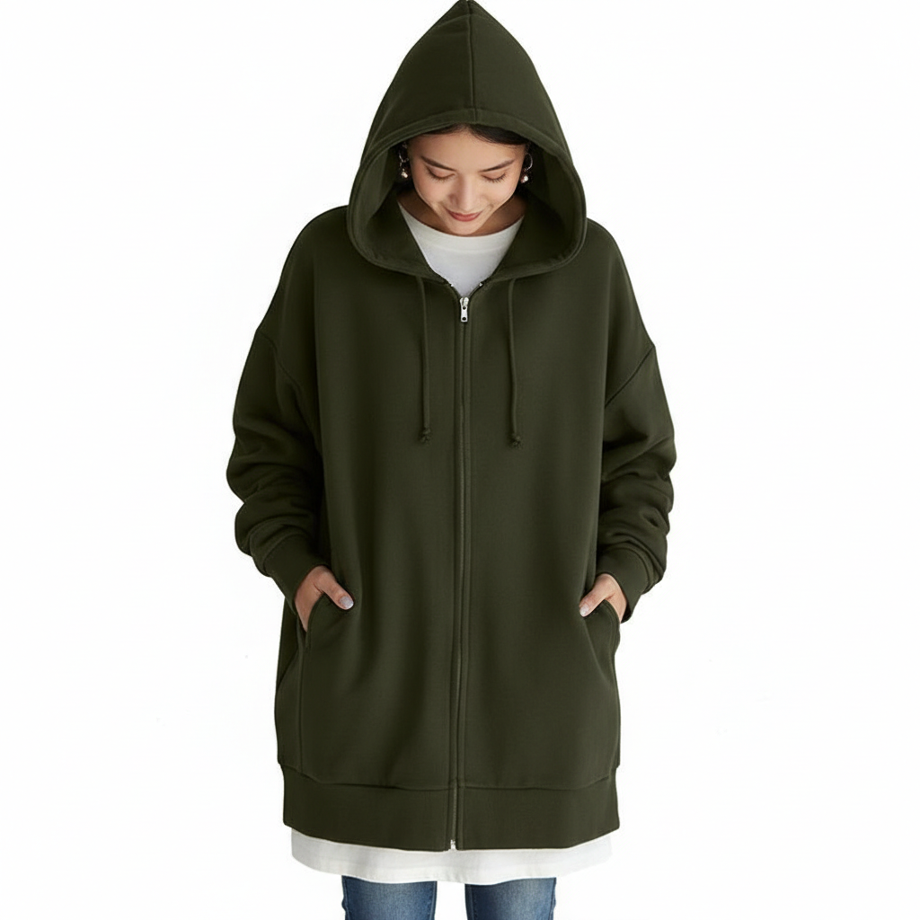 Oversized S-5XL Women Loose Hooded Coats Autumn Female Tie Collar Long Sleeve Zipper Up Add Velvet Long Sweatshirt