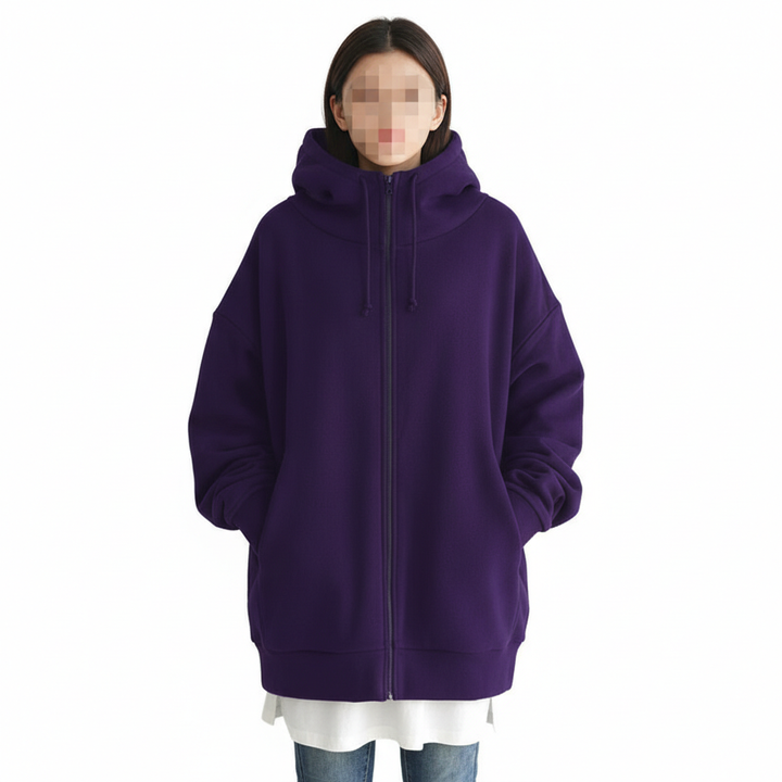 Oversized S-5XL Women Loose Hooded Coats Autumn Female Tie Collar Long Sleeve Zipper Up Add Velvet Long Sweatshirt