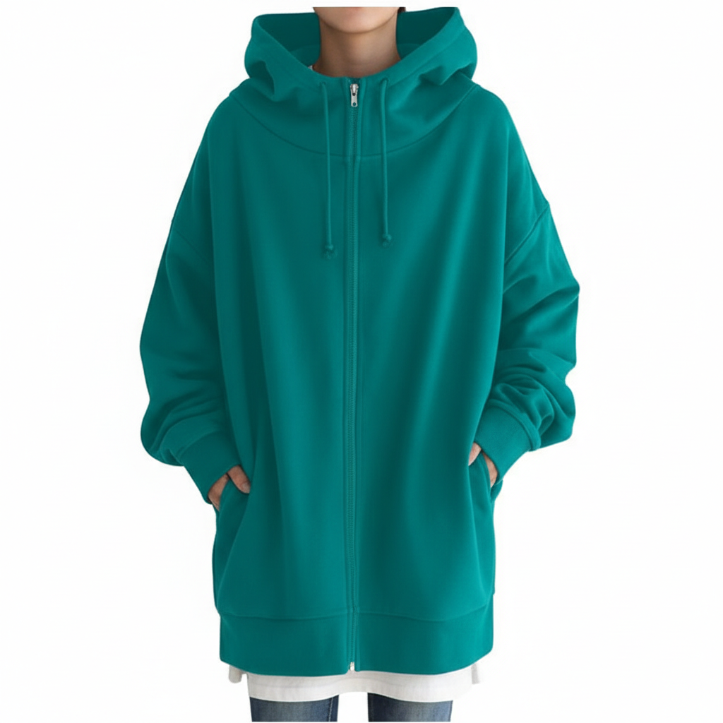 Oversized S-5XL Women Loose Hooded Coats Autumn Female Tie Collar Long Sleeve Zipper Up Add Velvet Long Sweatshirt