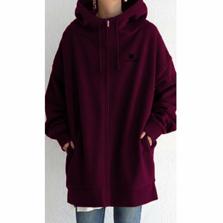 Oversized S-5XL Women Loose Hooded Coats Autumn Female Tie Collar Long Sleeve Zipper Up Add Velvet Long Sweatshirt
