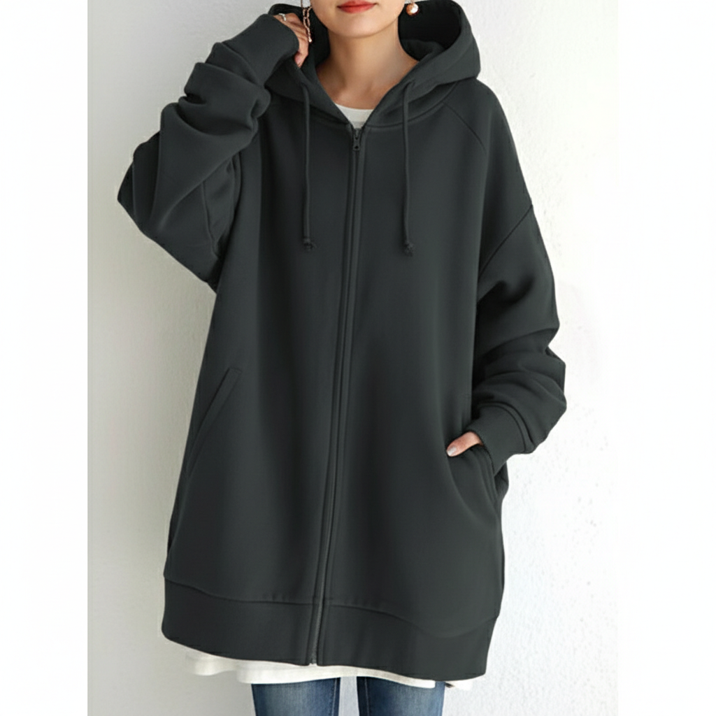 Oversized S-5XL Women Loose Hooded Coats Autumn Female Tie Collar Long Sleeve Zipper Up Add Velvet Long Sweatshirt