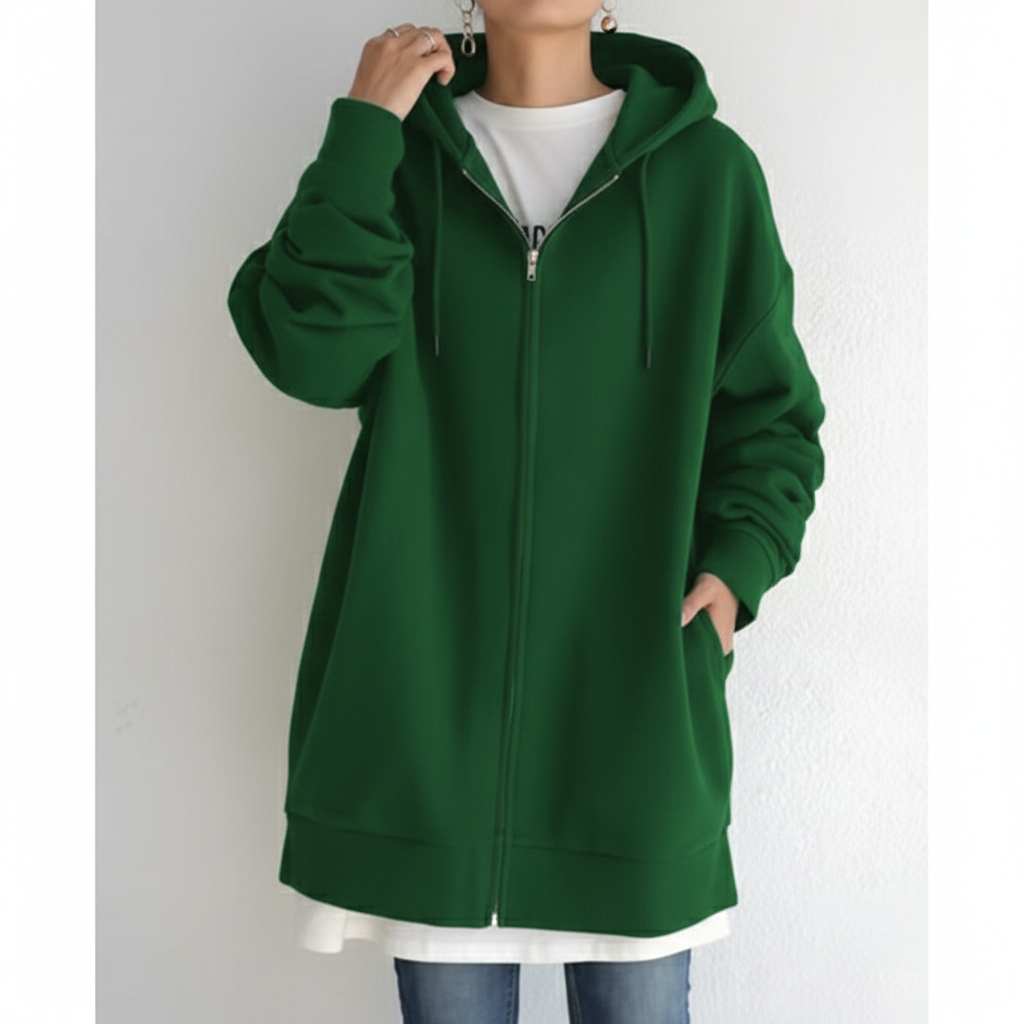 Oversized S-5XL Women Loose Hooded Coats Autumn Female Tie Collar Long Sleeve Zipper Up Add Velvet Long Sweatshirt