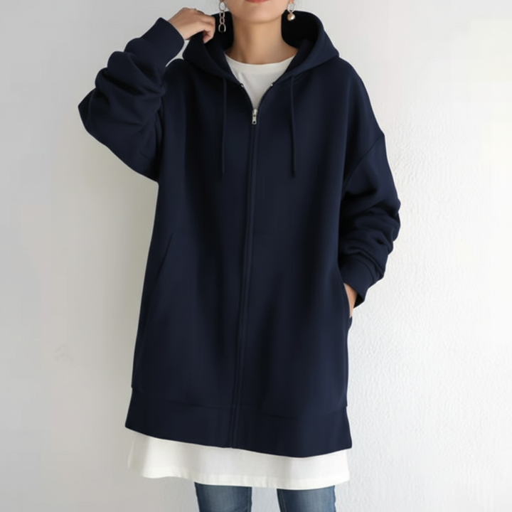 Oversized S-5XL Women Loose Hooded Coats Autumn Female Tie Collar Long Sleeve Zipper Up Add Velvet Long Sweatshirt