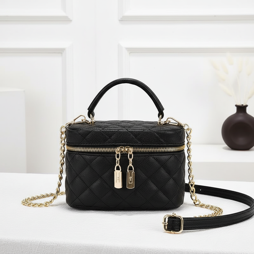 Quilted PU Leather Mini Handbag – Stylish Chain Crossbody Bag for Women