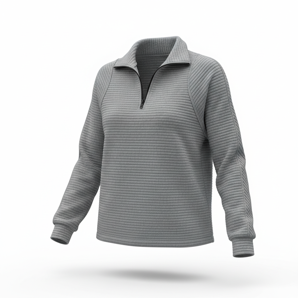 Zipper Stand Collar Pullover Sweatshirt Fashion Solid Striped Long Sleeve Top Spring And Autumn Women's Clothing