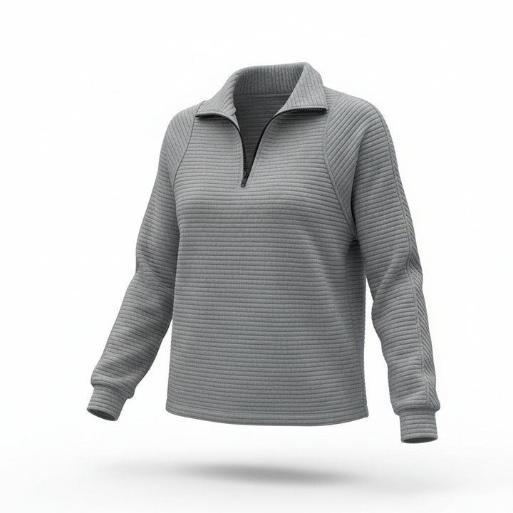Zipper Stand Collar Pullover Sweatshirt Fashion Solid Striped Long Sleeve Top Spring And Autumn Women's Clothing