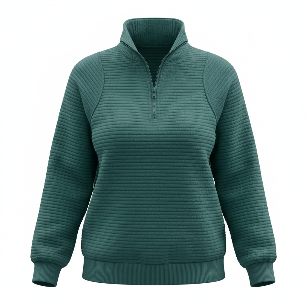 Zipper Stand Collar Pullover Sweatshirt Fashion Solid Striped Long Sleeve Top Spring And Autumn Women's Clothing