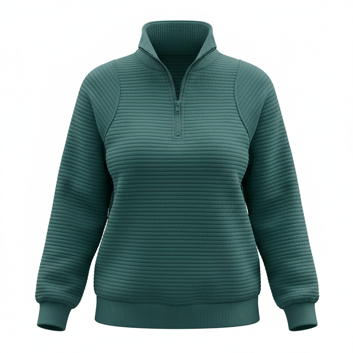 Zipper Stand Collar Pullover Sweatshirt Fashion Solid Striped Long Sleeve Top Spring And Autumn Women's Clothing