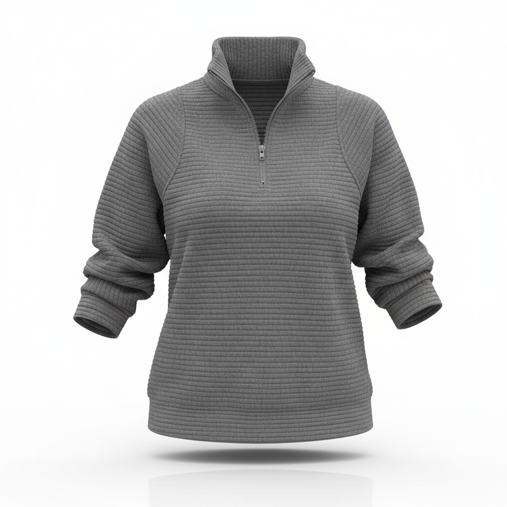 Zipper Stand Collar Pullover Sweatshirt Fashion Solid Striped Long Sleeve Top Spring And Autumn Women's Clothing