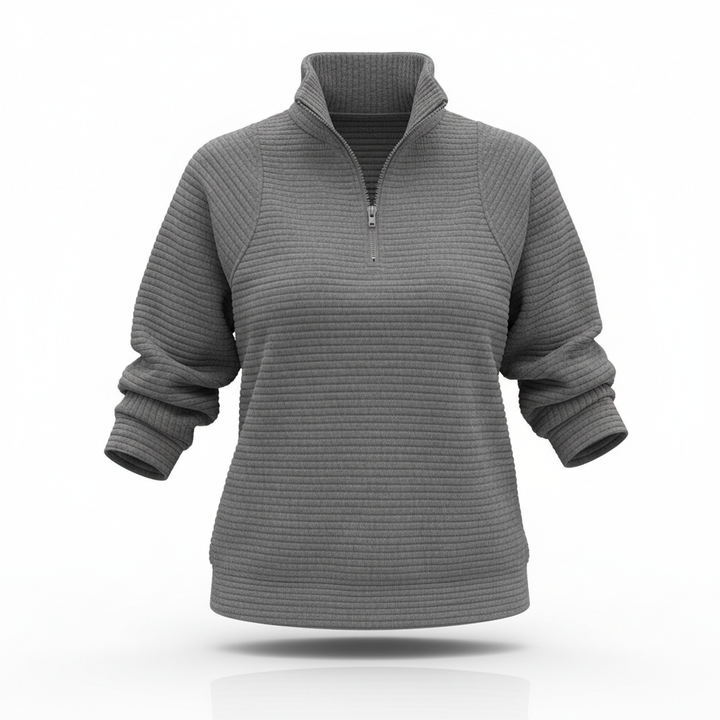 Zipper Stand Collar Pullover Sweatshirt Fashion Solid Striped Long Sleeve Top Spring And Autumn Women's Clothing