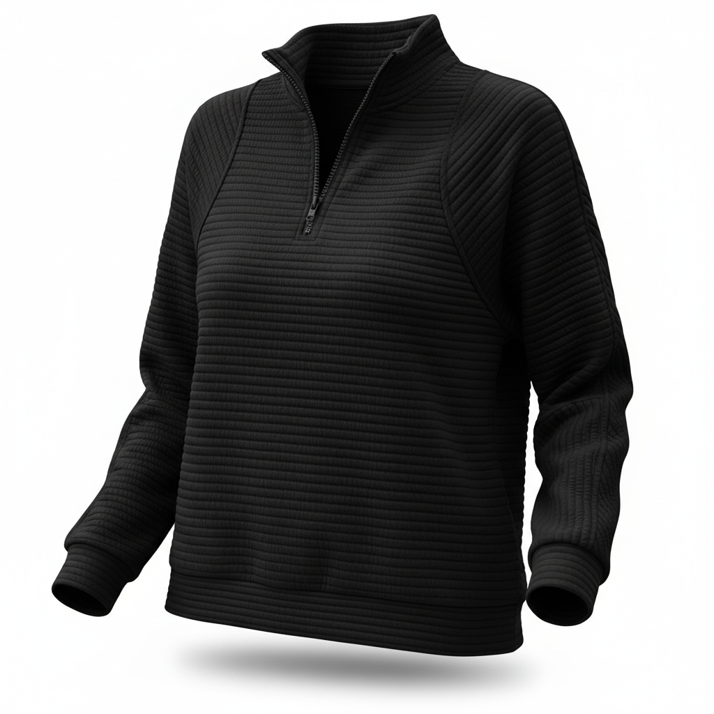 Zipper Stand Collar Pullover Sweatshirt Fashion Solid Striped Long Sleeve Top Spring And Autumn Women's Clothing