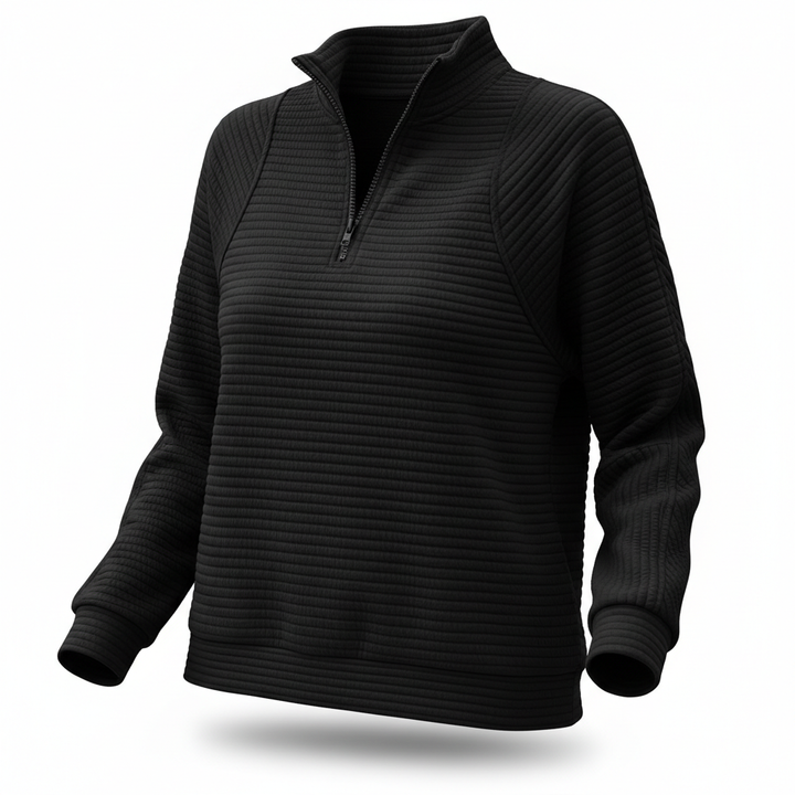 Zipper Stand Collar Pullover Sweatshirt Fashion Solid Striped Long Sleeve Top Spring And Autumn Women's Clothing