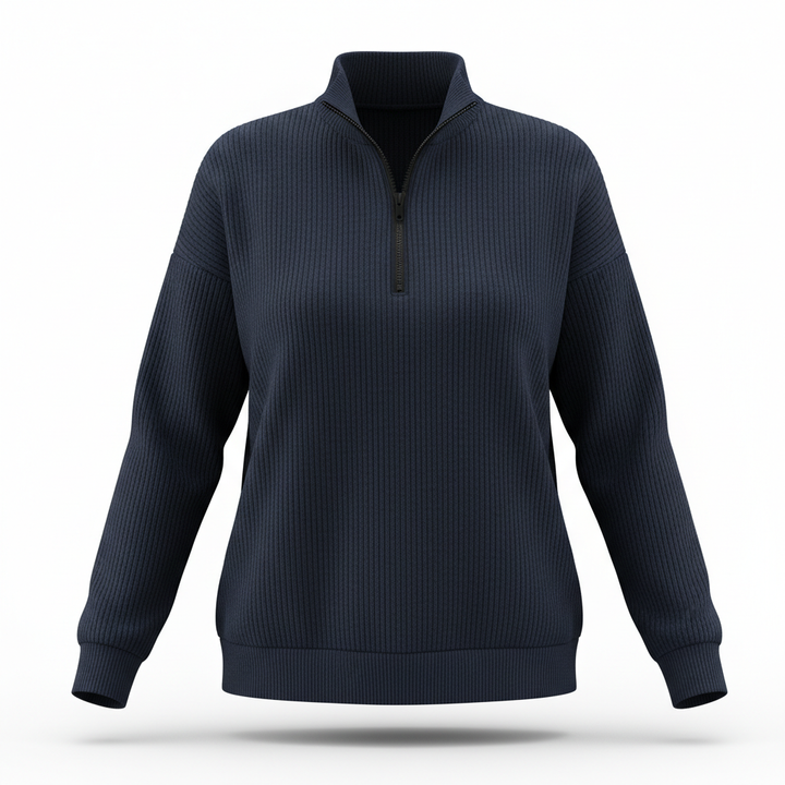 Zipper Stand Collar Pullover Sweatshirt Fashion Solid Striped Long Sleeve Top Spring And Autumn Women's Clothing