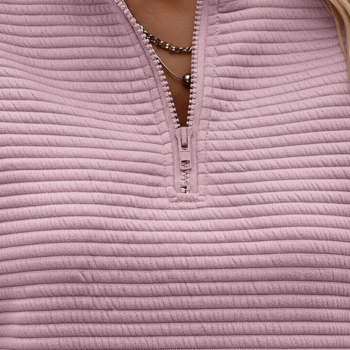 Zipper Stand Collar Pullover Sweatshirt Fashion Solid Striped Long Sleeve Top Spring And Autumn Women's Clothing