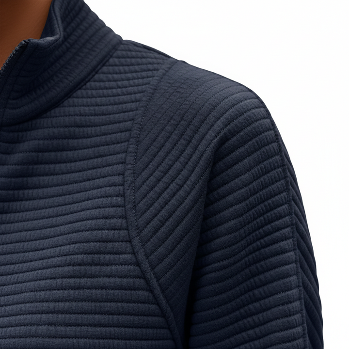 Zipper Stand Collar Pullover Sweatshirt Fashion Solid Striped Long Sleeve Top Spring And Autumn Women's Clothing