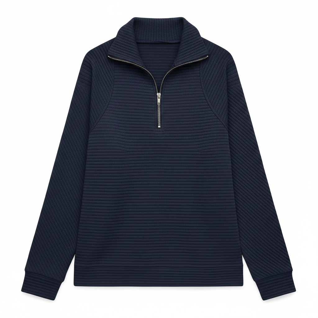 Zipper Stand Collar Pullover Sweatshirt Fashion Solid Striped Long Sleeve Top Spring And Autumn Women's Clothing