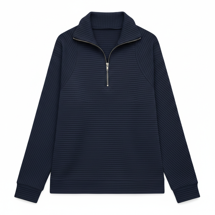Zipper Stand Collar Pullover Sweatshirt Fashion Solid Striped Long Sleeve Top Spring And Autumn Women's Clothing