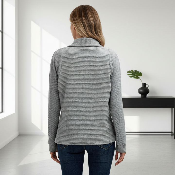 Zipper Stand Collar Pullover Sweatshirt Fashion Solid Striped Long Sleeve Top Spring And Autumn Women's Clothing