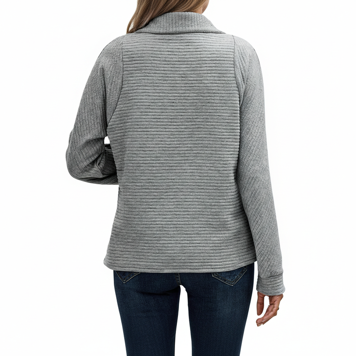 Zipper Stand Collar Pullover Sweatshirt Fashion Solid Striped Long Sleeve Top Spring And Autumn Women's Clothing