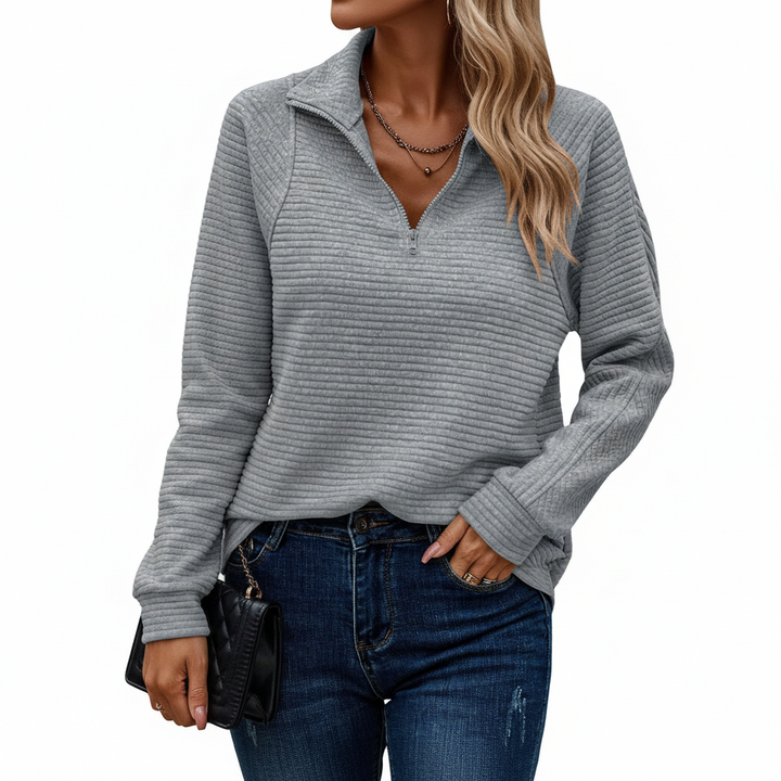 Zipper Stand Collar Pullover Sweatshirt Fashion Solid Striped Long Sleeve Top Spring And Autumn Women's Clothing