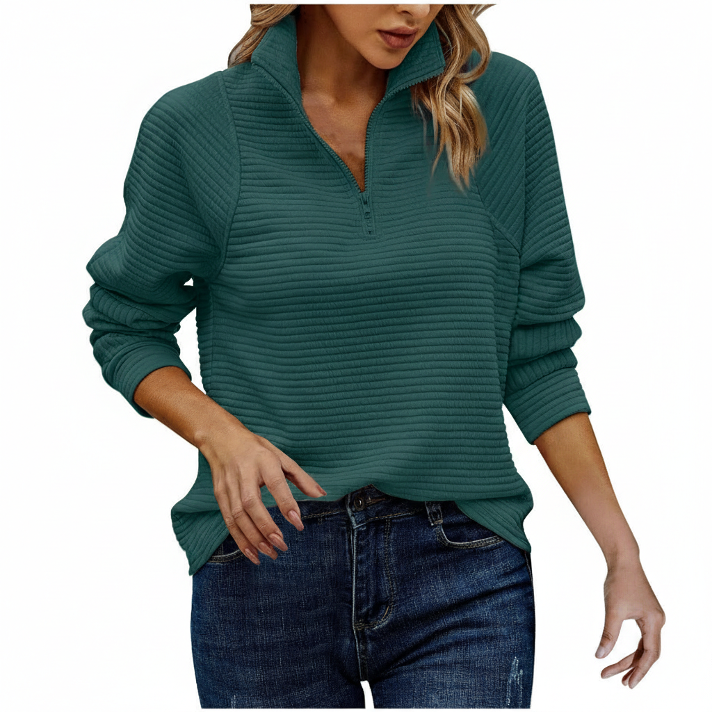 Zipper Stand Collar Pullover Sweatshirt Fashion Solid Striped Long Sleeve Top Spring And Autumn Women's Clothing