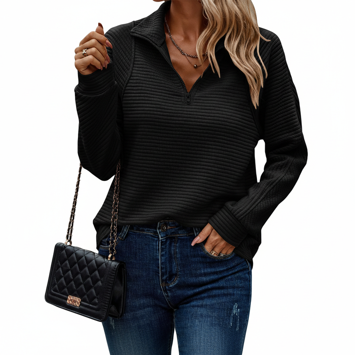 Zipper Stand Collar Pullover Sweatshirt Fashion Solid Striped Long Sleeve Top Spring And Autumn Women's Clothing