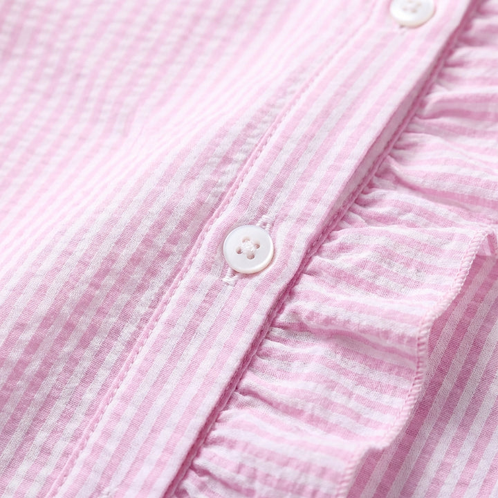Women's Striped Ruffle Button-Up Blouse – Long Sleeve Office & Casual Shirt