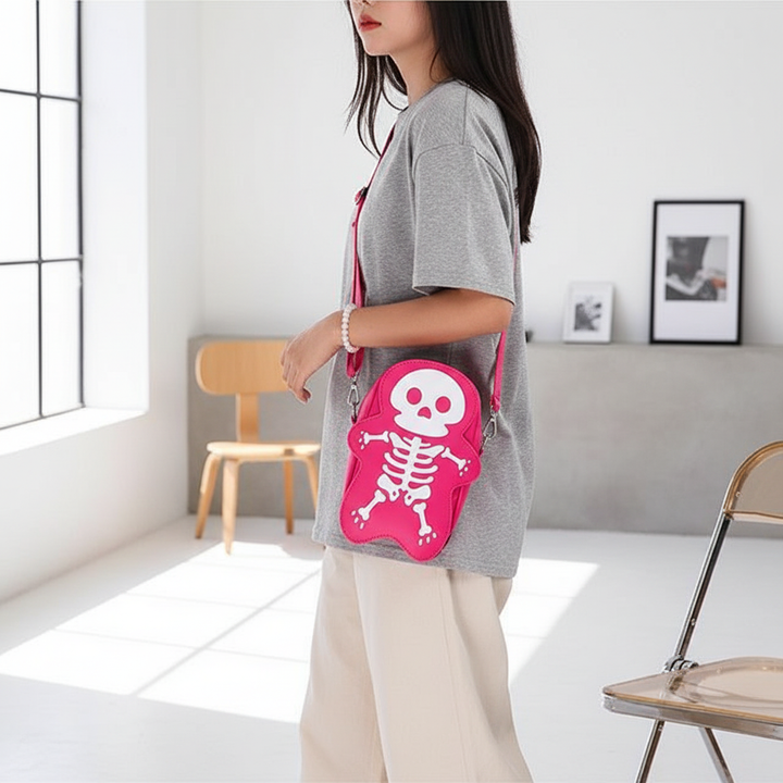 Cute Skeleton Crossbody Bag – Mini PU Leather Street Style Shoulder Bag