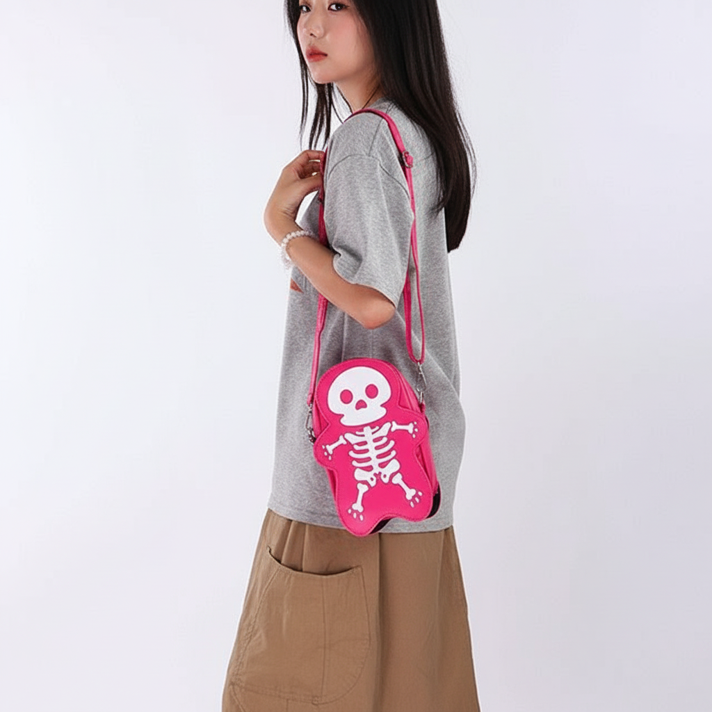 Cute Skeleton Crossbody Bag – Mini PU Leather Street Style Shoulder Bag