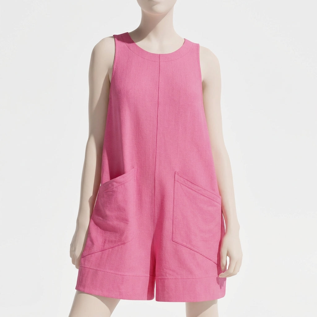 Women's Sleeveless Summer Romper – Casual Beach Jumpsuit with Pockets