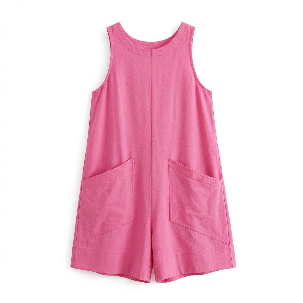 Women's Sleeveless Summer Romper – Casual Beach Jumpsuit with Pockets
