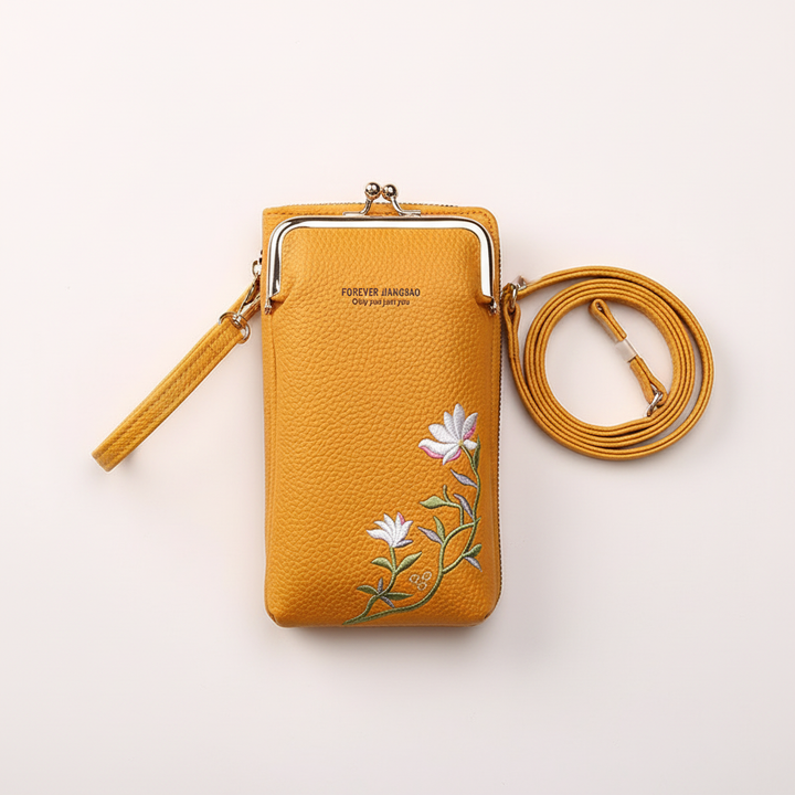 Flower Embroidery Phone Bag With Lock Buckle Outdoor Long Wallet Fashion Shoulder And Crossbody Bags