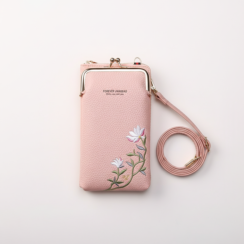 Flower Embroidery Phone Bag With Lock Buckle Outdoor Long Wallet Fashion Shoulder And Crossbody Bags