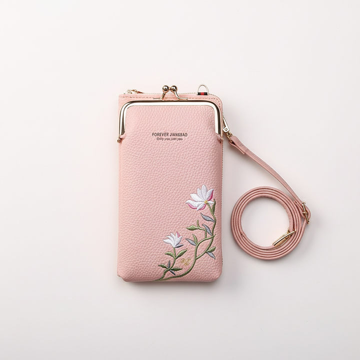 Flower Embroidery Phone Bag With Lock Buckle Outdoor Long Wallet Fashion Shoulder And Crossbody Bags