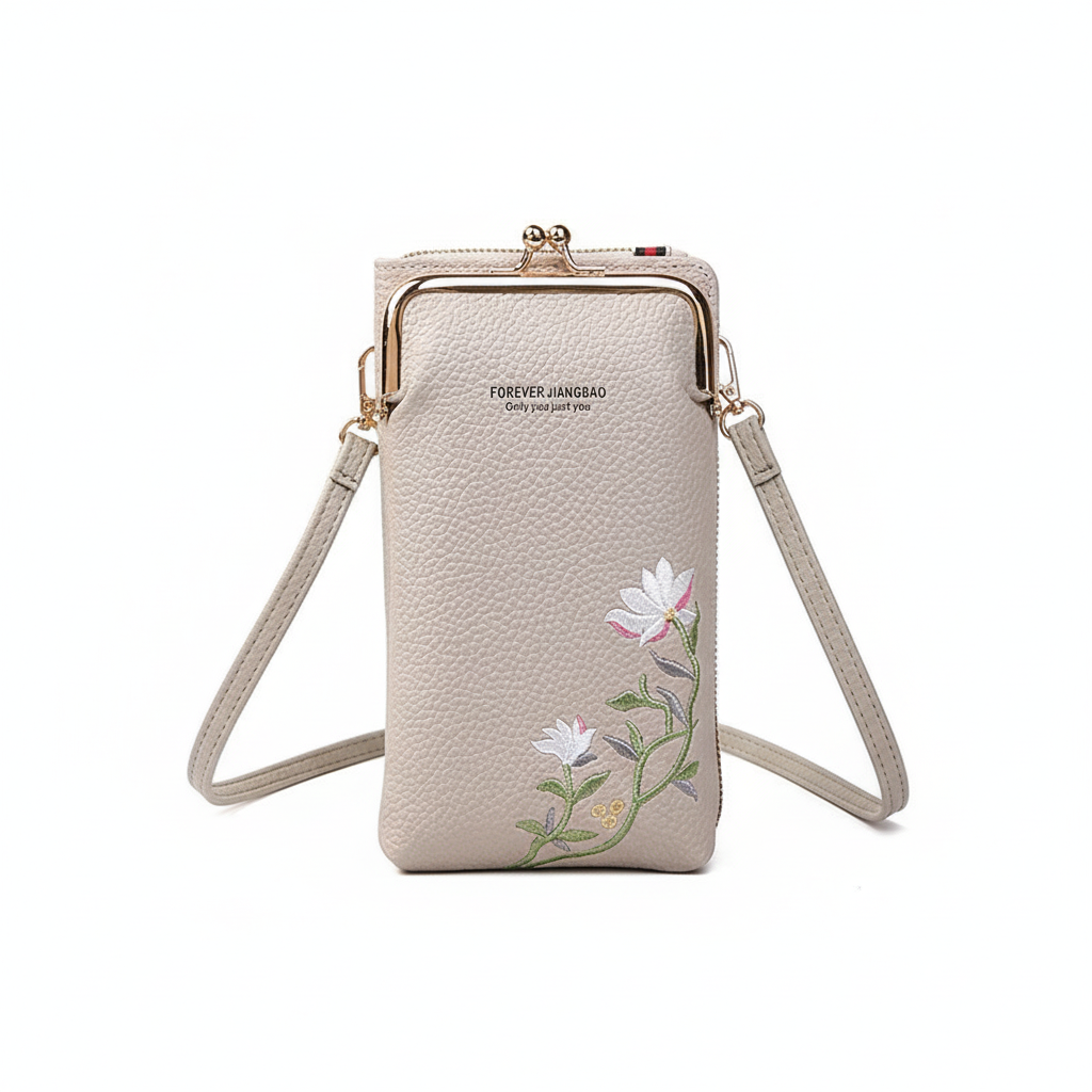 Flower Embroidery Phone Bag With Lock Buckle Outdoor Long Wallet Fashion Shoulder And Crossbody Bags