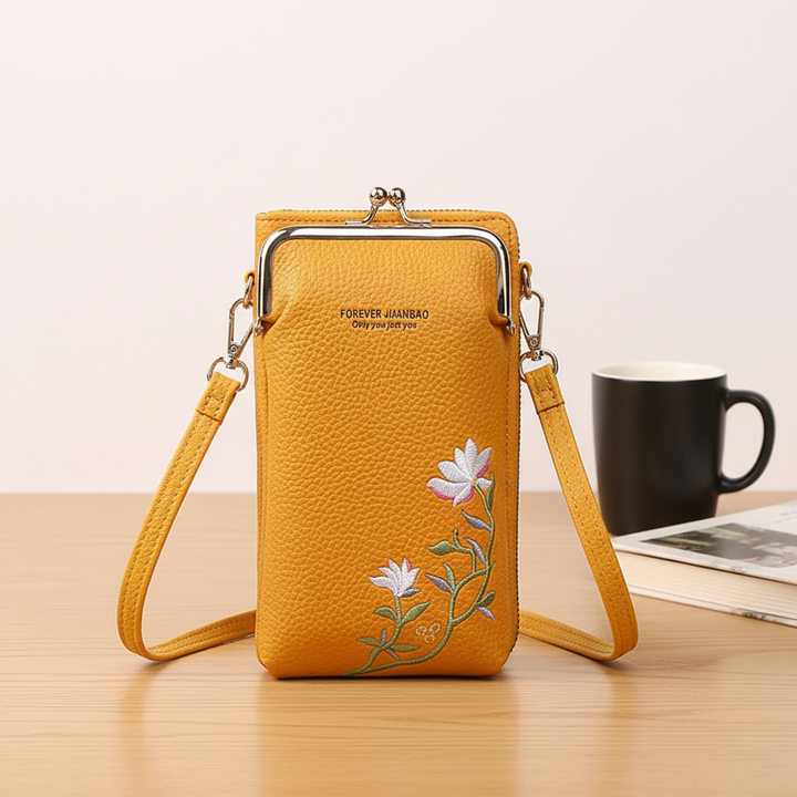 Flower Embroidery Phone Bag With Lock Buckle Outdoor Long Wallet Fashion Shoulder And Crossbody Bags