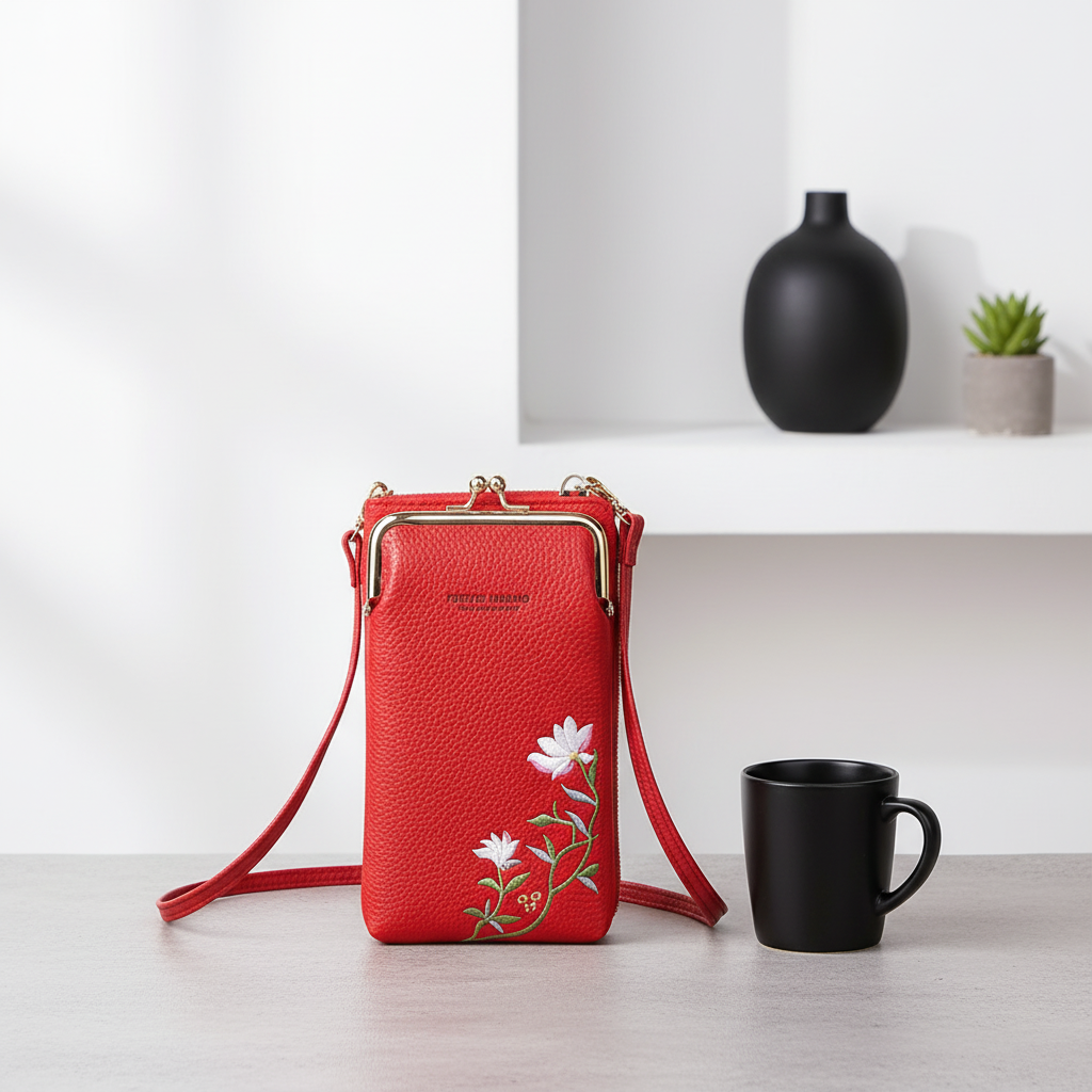 Flower Embroidery Phone Bag With Lock Buckle Outdoor Long Wallet Fashion Shoulder And Crossbody Bags